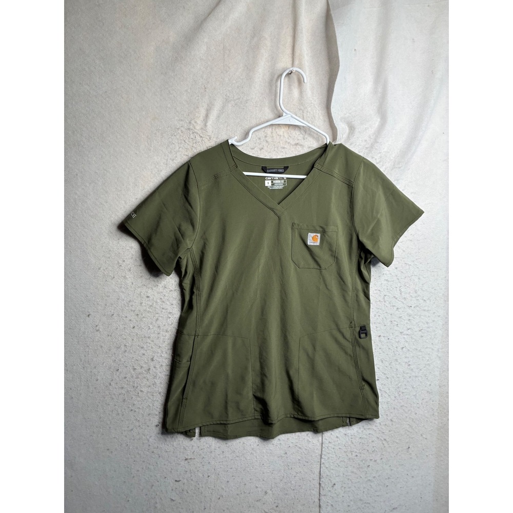 Carhartt Force Women Scrub Top Small Olive Green V-Neck C12610 Modern Fit